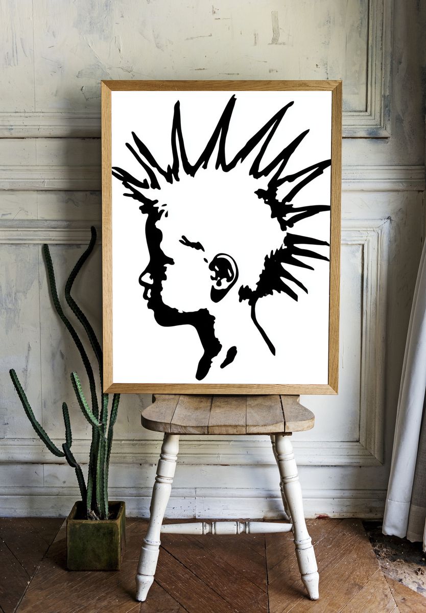 Punk Mohawk Profile Typography Print. — room view 1