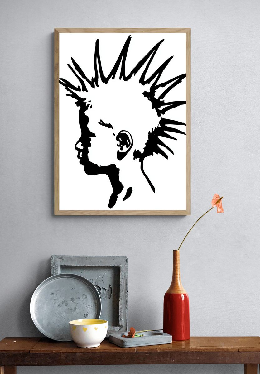 Punk Mohawk Profile Typography Print. — room view 3