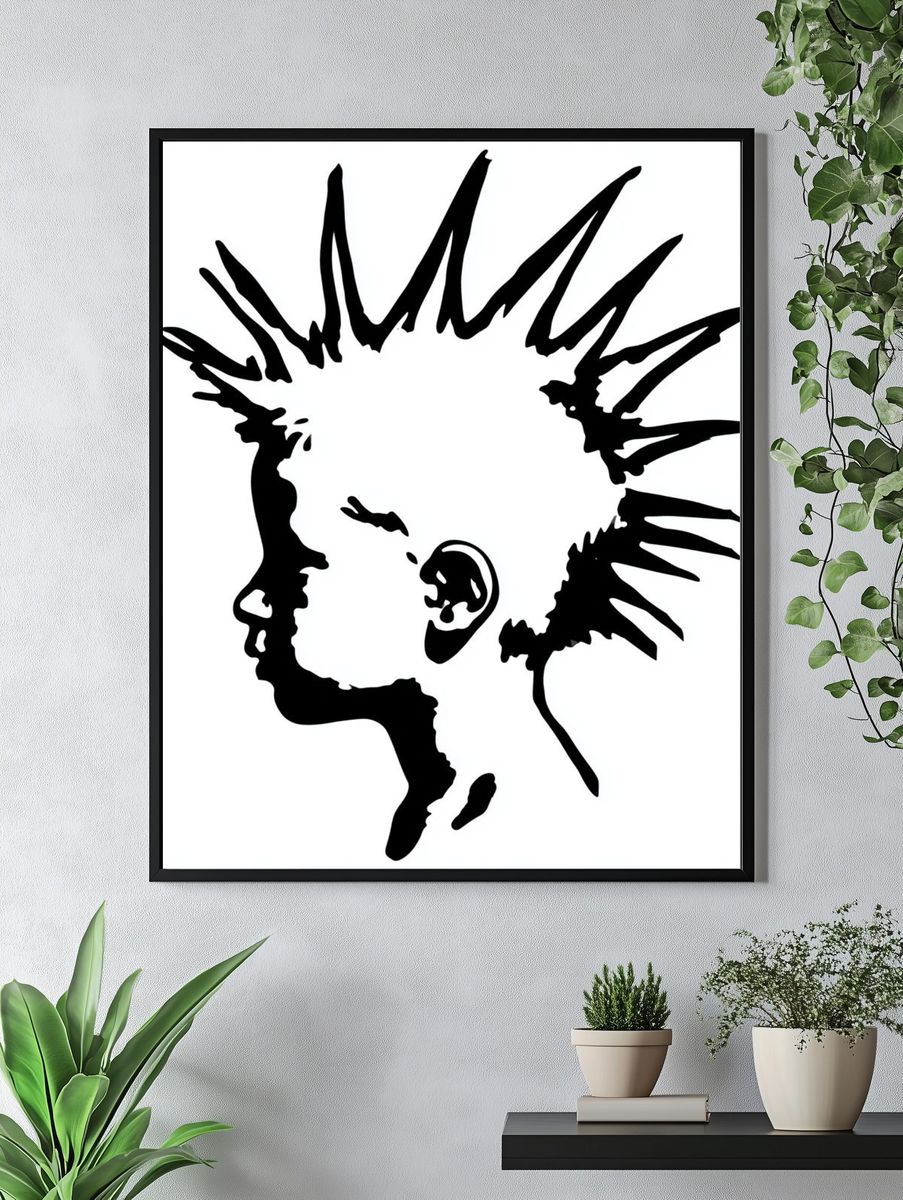 Punk Mohawk Profile Typography Print. — room view 4