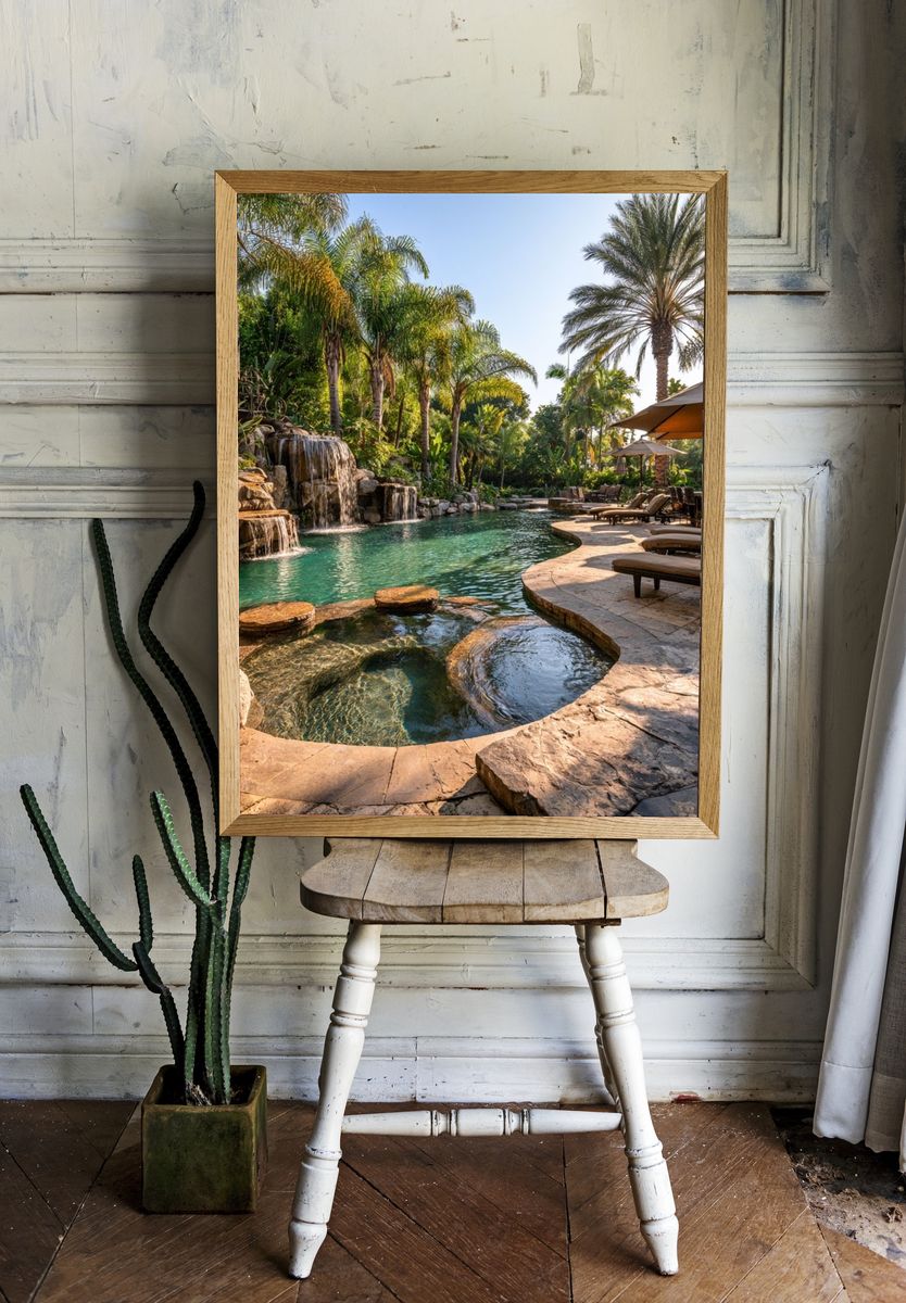 Tropical Pool Oasis Photography Poster. — room view 1