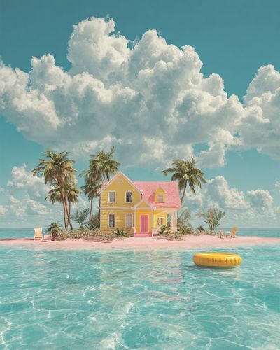 Tropical Paradise House — Illustration Print. poster