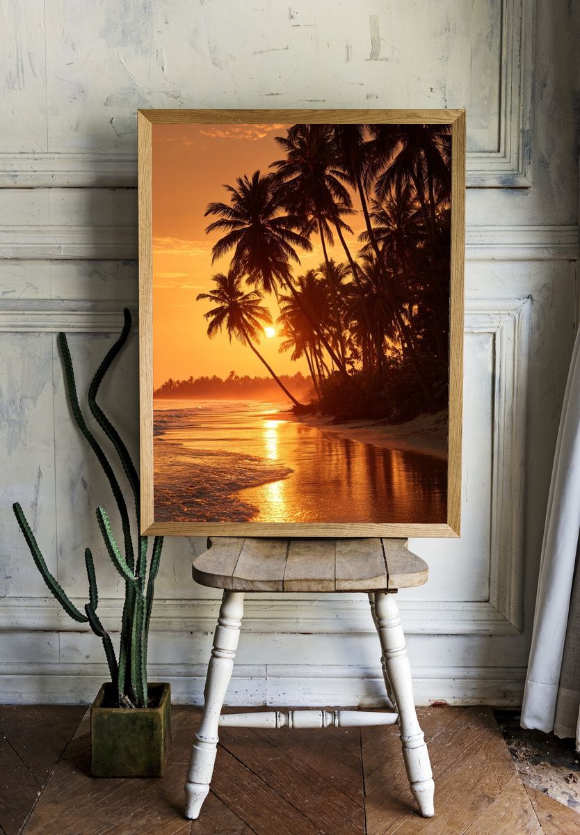 Tropical Palm Sunset Photography Poster. — room view 1