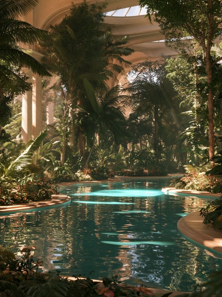 Tropical Indoor Pool Photography Poster. poster detail
