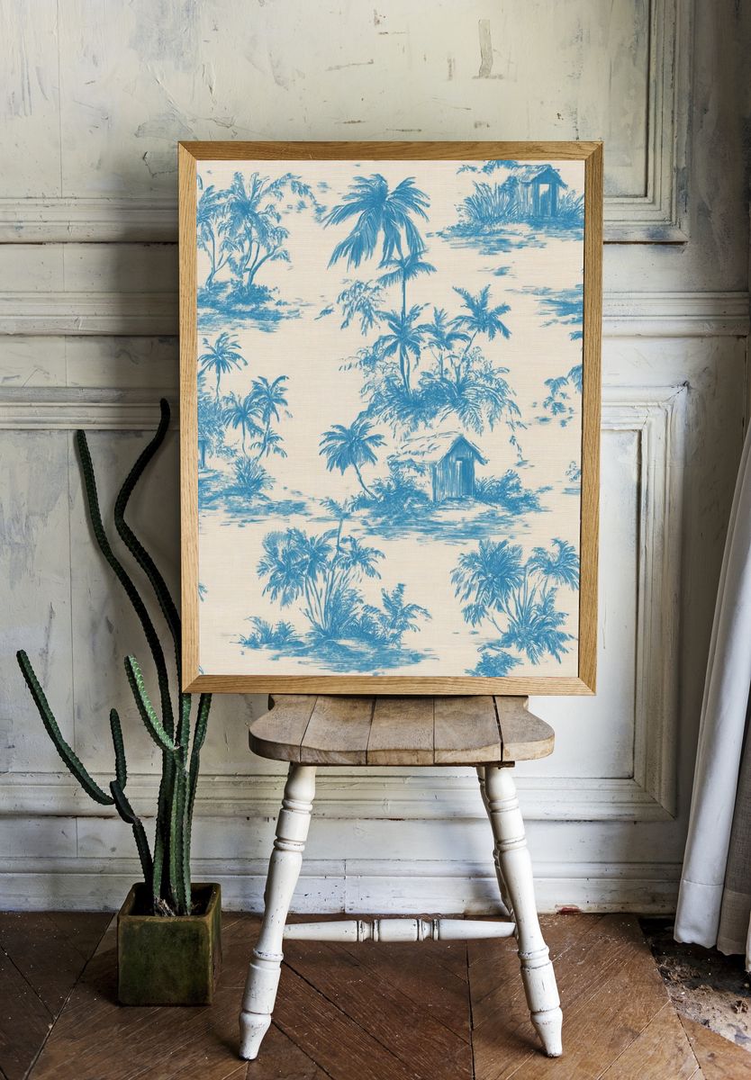 Tropical Palm Toile Print room preview