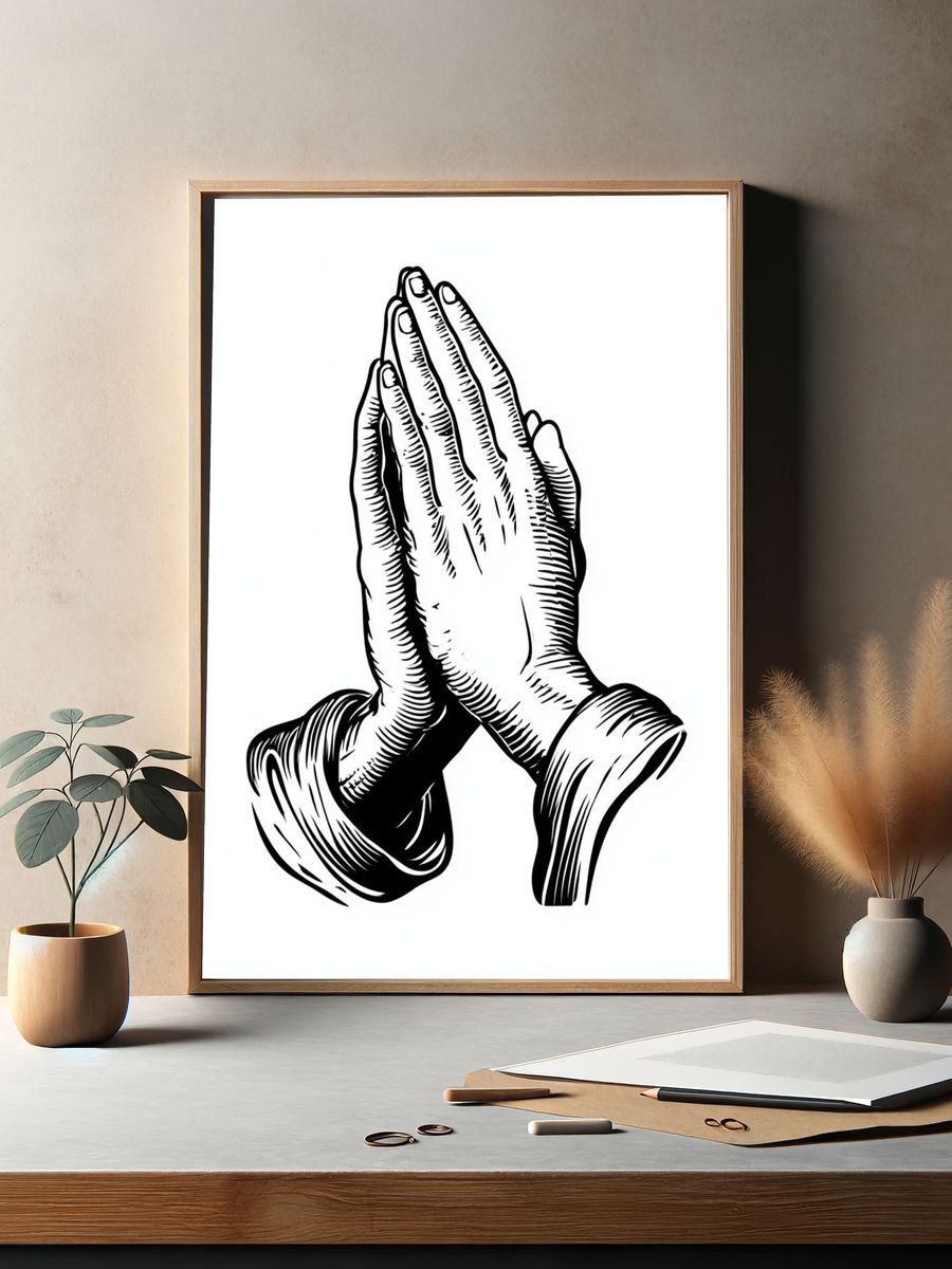 Praying Hands Line Art Poster. — room view 2
