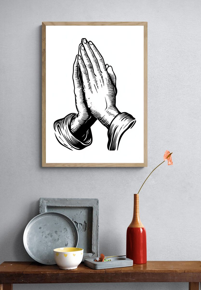 Praying Hands Line Art Poster. — room view 3