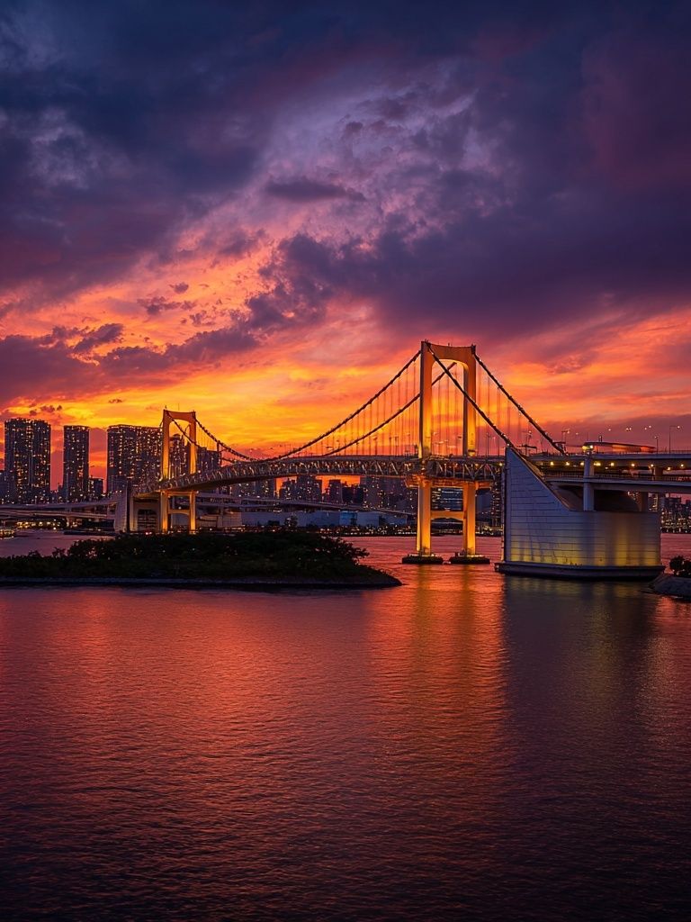 Tokyo Rainbow Bridge Sunset Print. poster detail