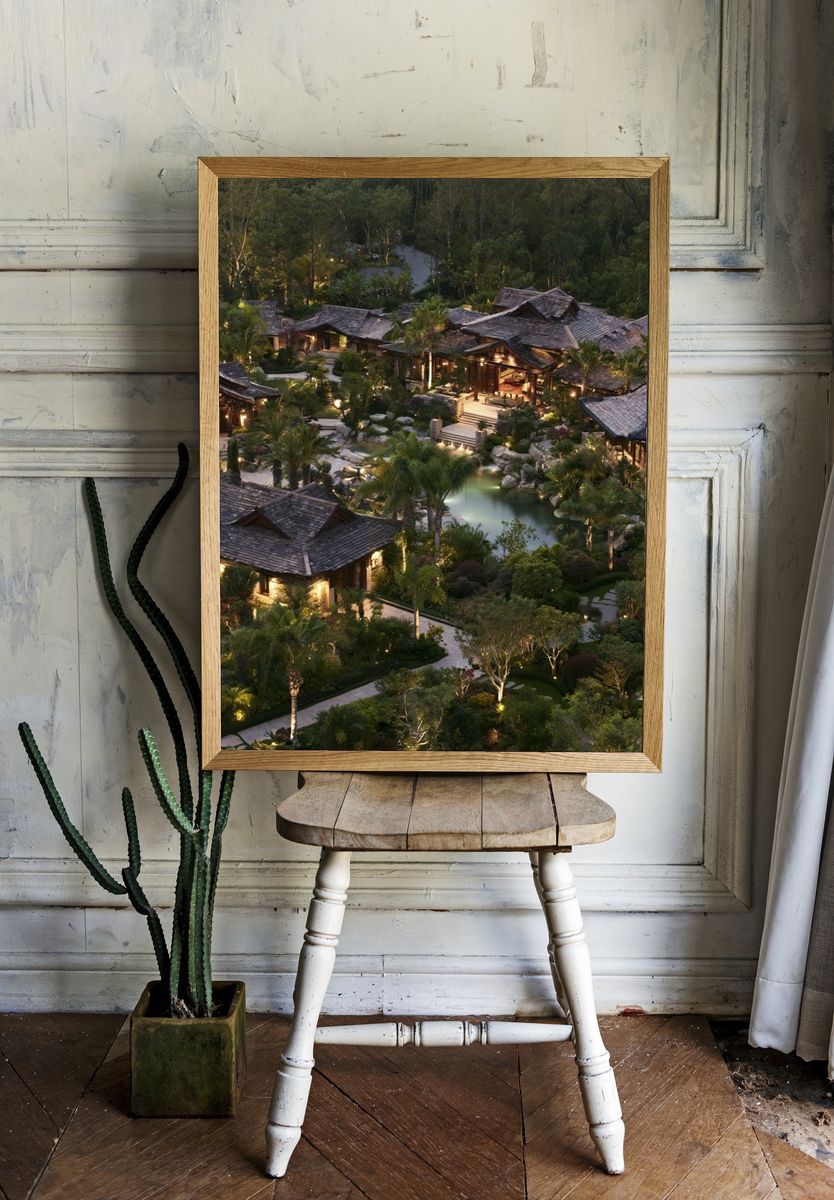 Tropical Resort at Dusk Photography Poster. — room view 1
