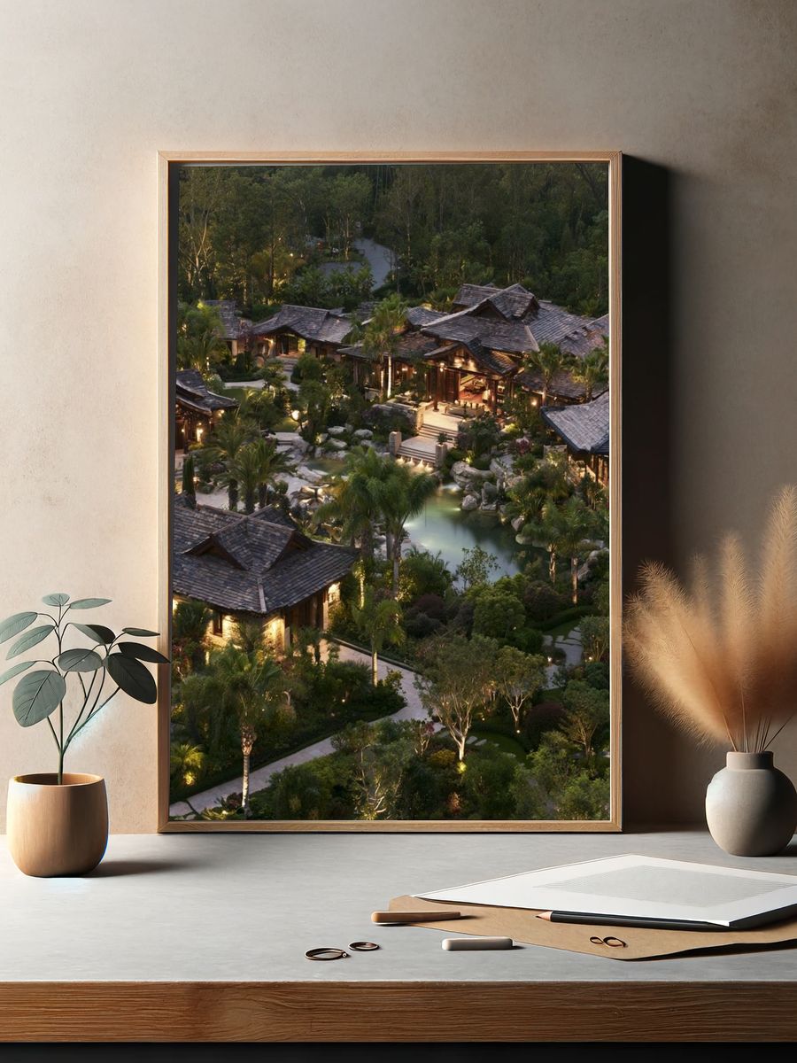 Tropical Resort at Dusk Photography Poster. — room view 2