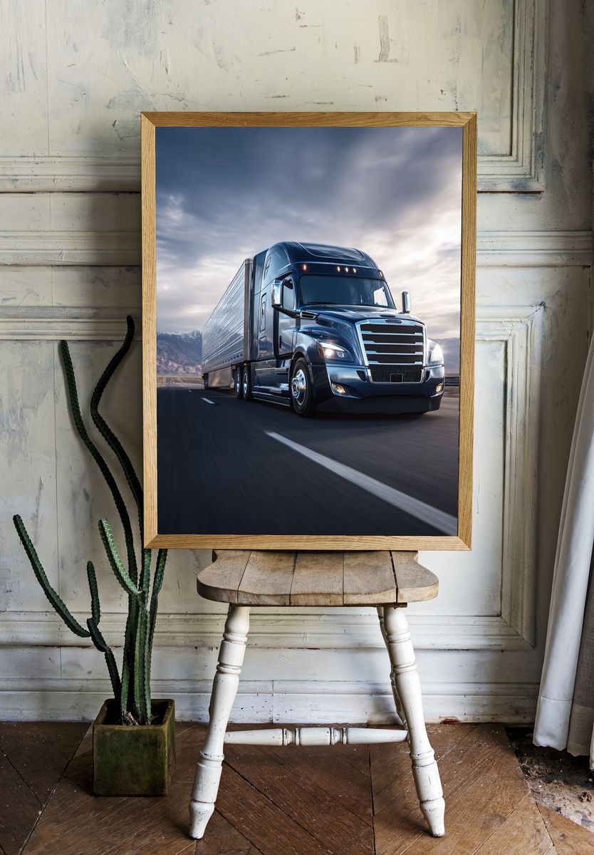 Semi Truck Highway Photography Poster. — room view 1
