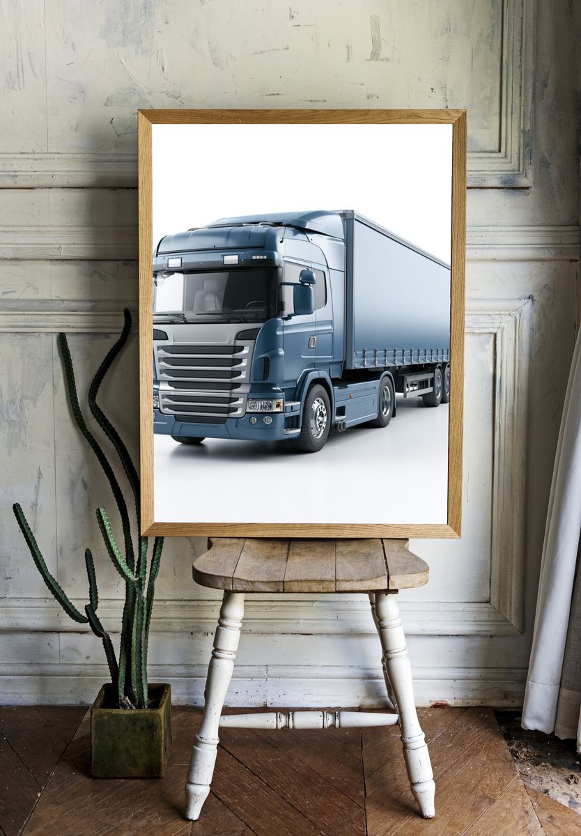Blue Semi Truck Photography Poster. room preview