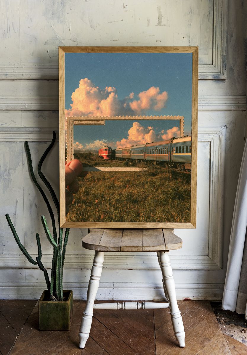 Train at Sunset Photography Poster. — room view 1