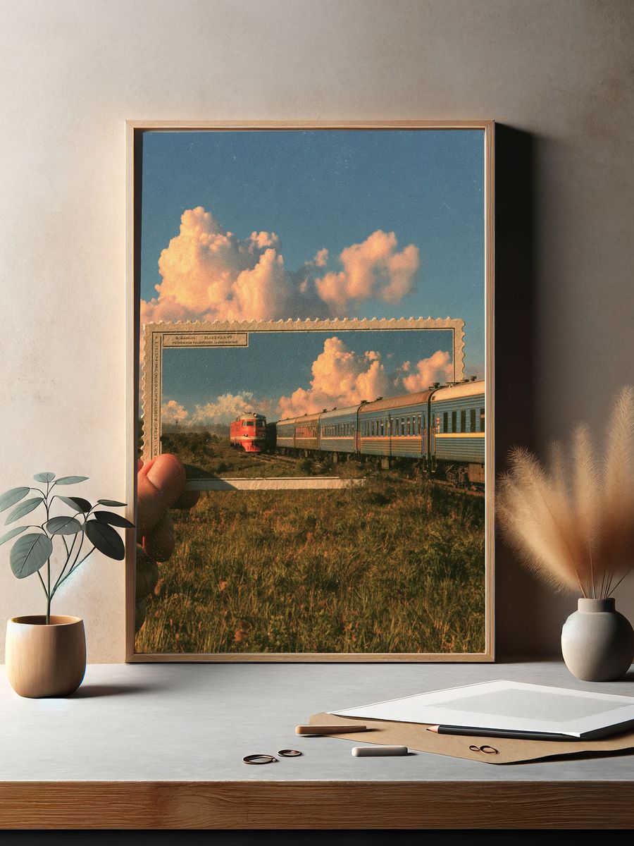 Train at Sunset Photography Poster. — room view 2