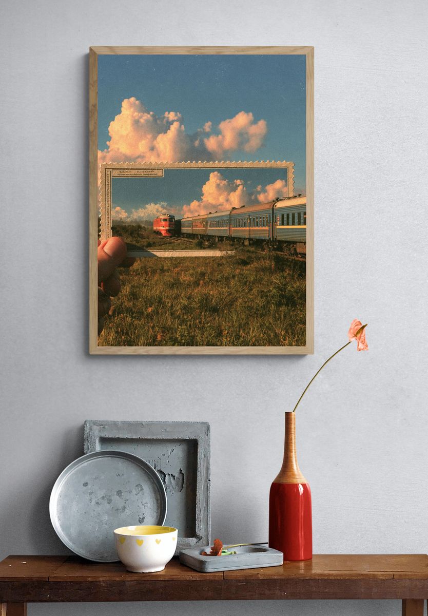 Train at Sunset Photography Poster. — room view 3