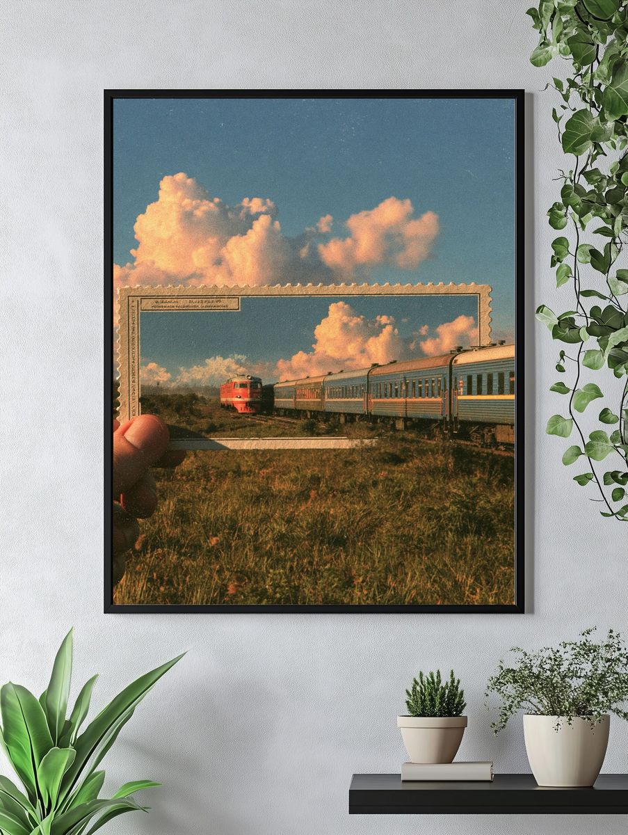 Train at Sunset Photography Poster. — room view 4