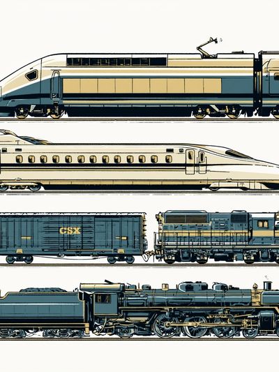 Vintage Trains Illustration Poster.