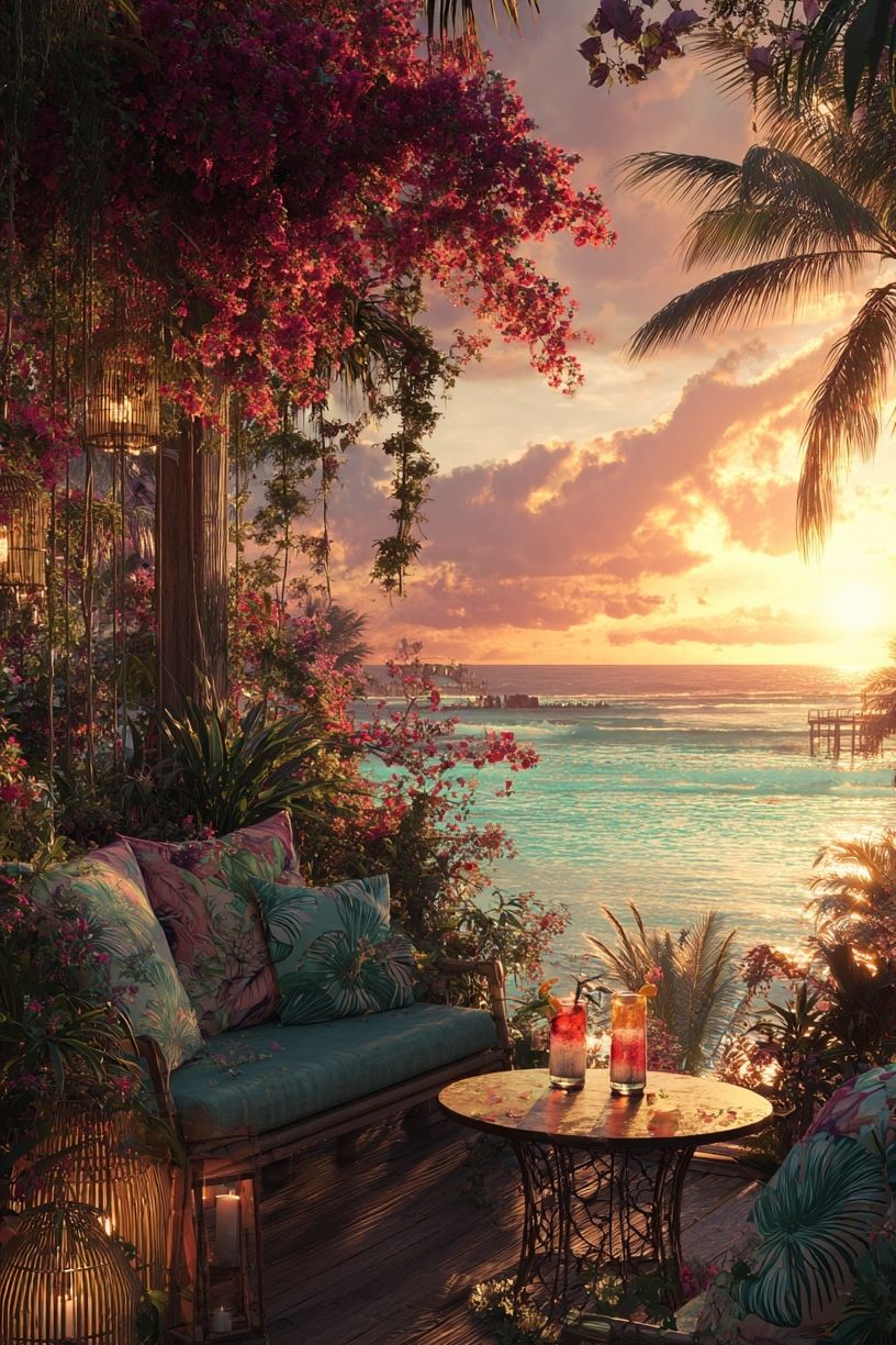 Tropical Sunset Retreat — Nature Print. poster — nature art