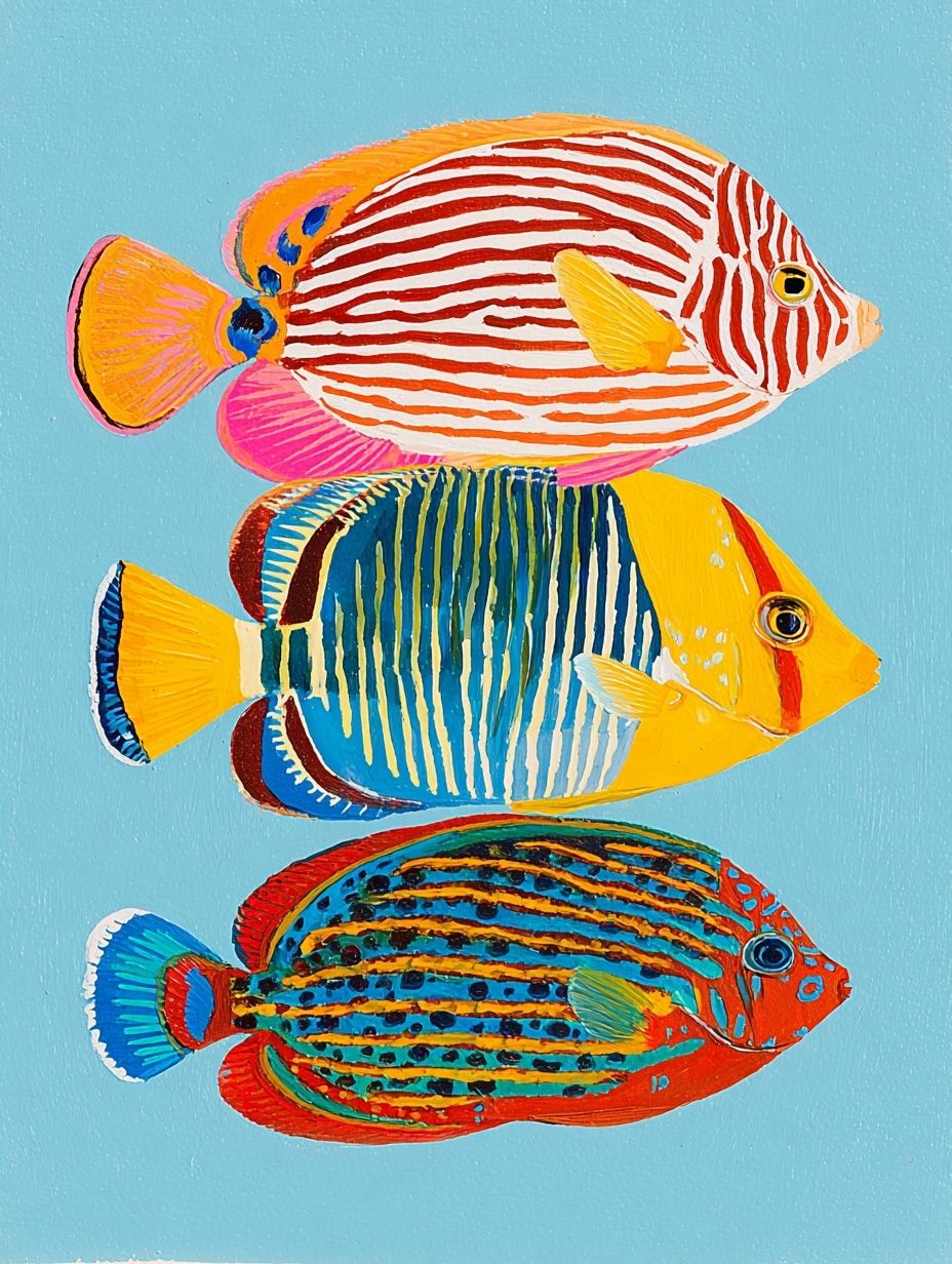 Tropical Fish Trio Illustration Poster. poster detail