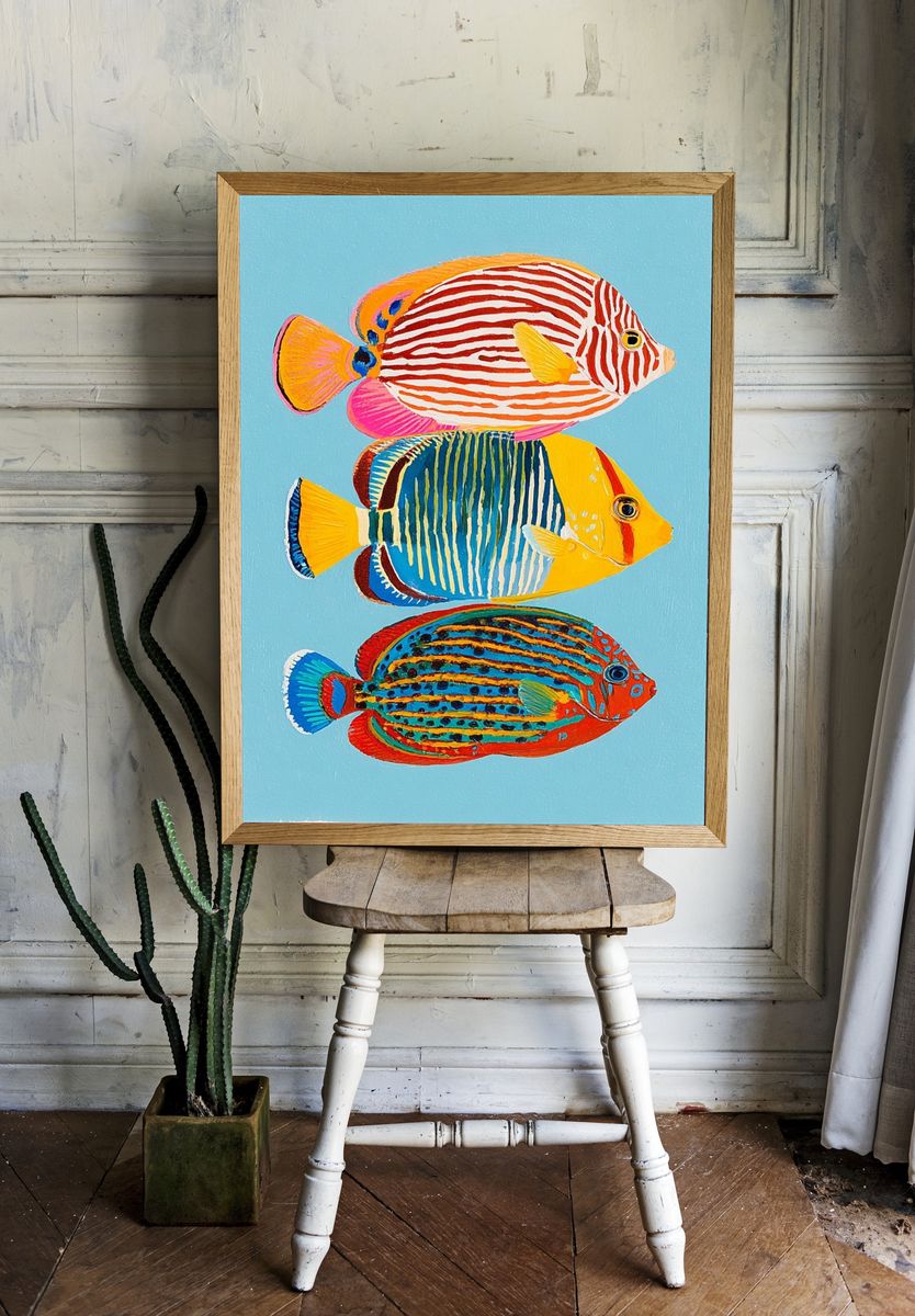 Tropical Fish Trio Illustration Poster. — room view 1