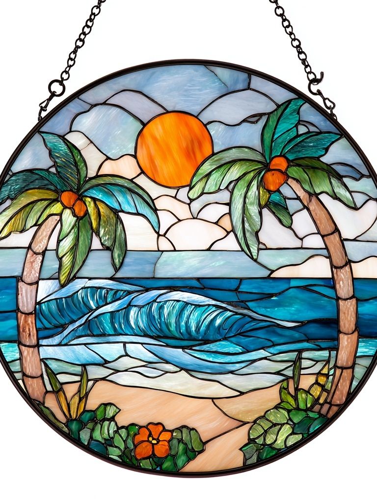 Tropical Sunset Stained Glass Poster. poster — illustration art