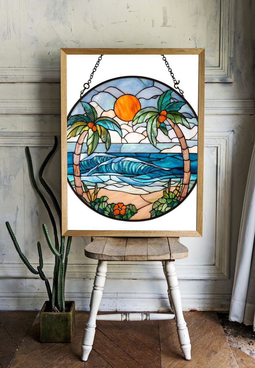 Tropical Sunset Stained Glass Poster room preview