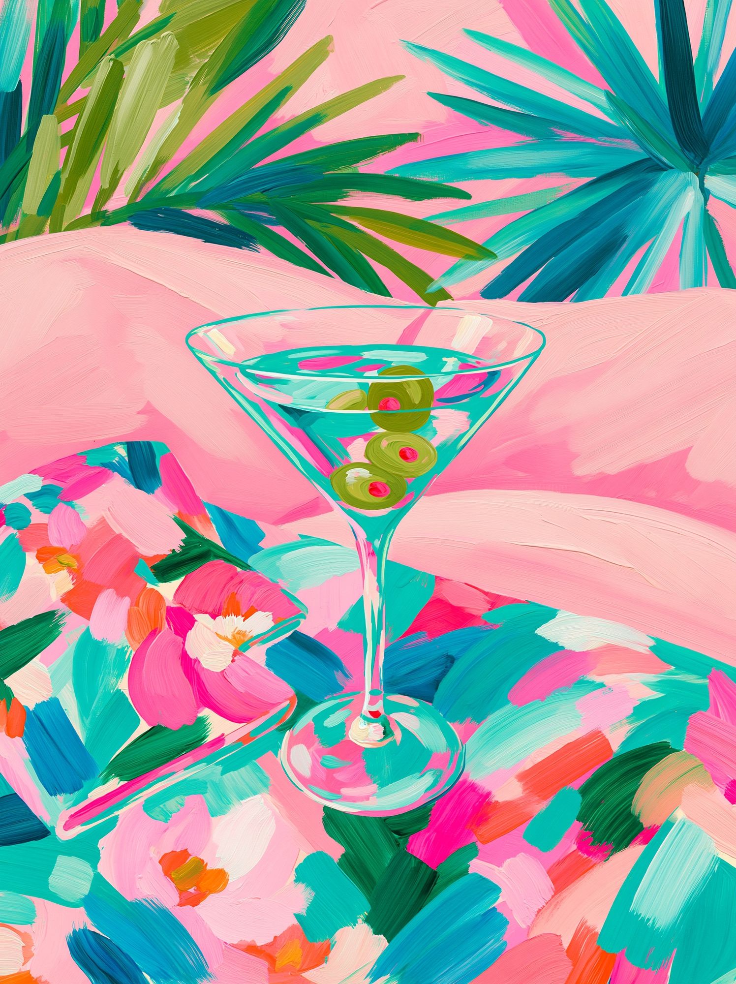 Tropical Martini Floral Poster. poster — illustration art