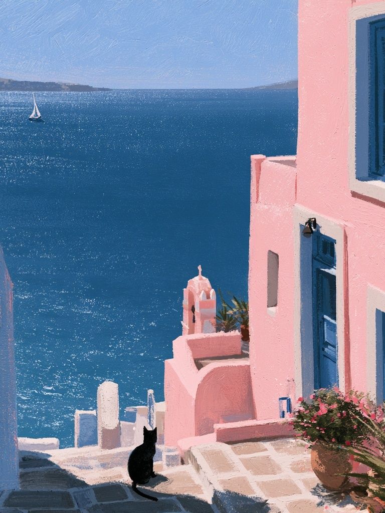 Santorini Seaside Alley Print. poster — maps-travel art