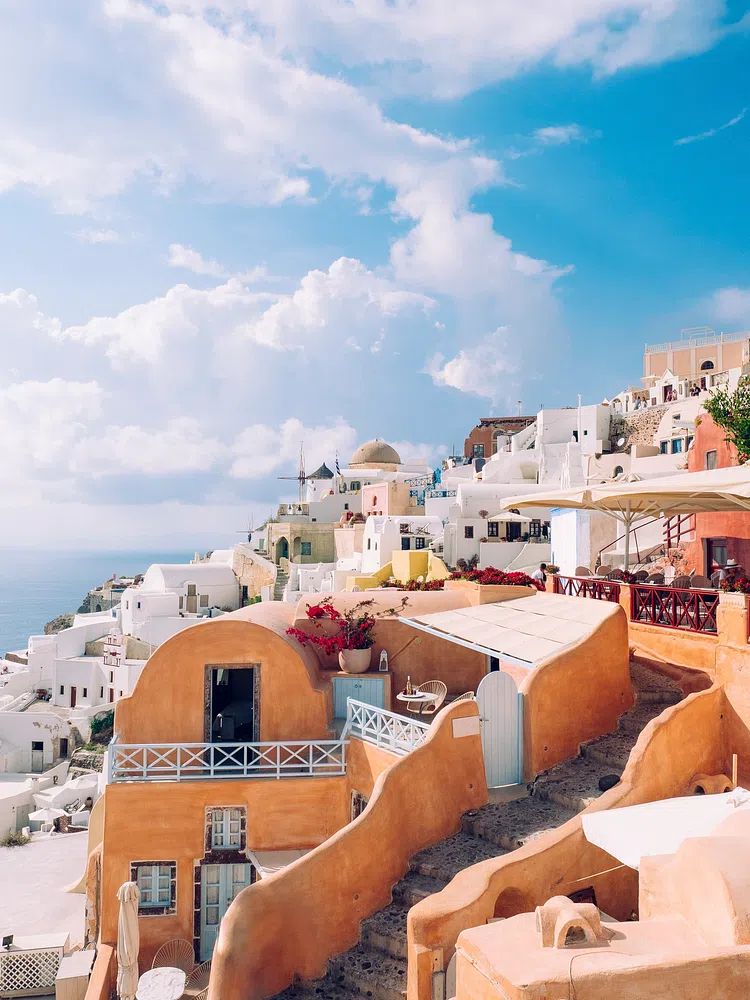 Santorini Cliffside Village Travel Print.