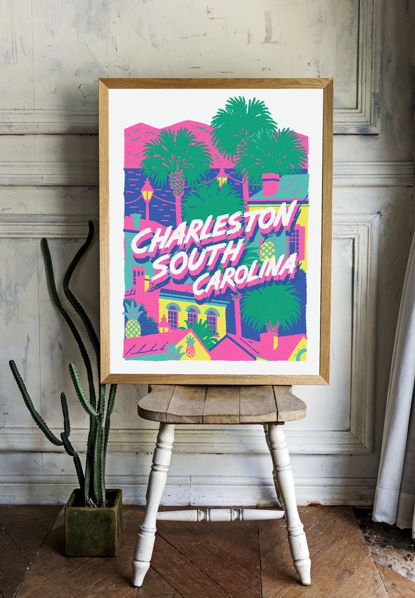 Charleston South Carolina Retro Poster. — room view 1