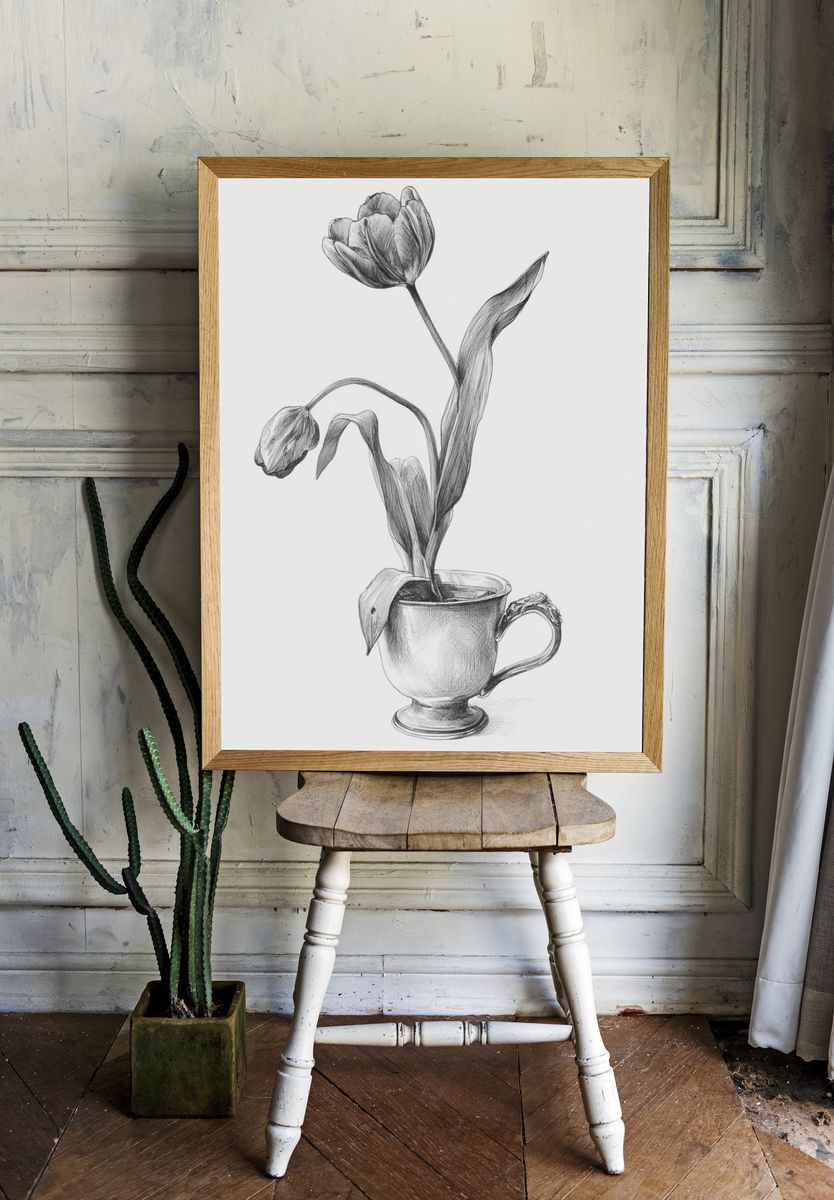 Tulip in Silver Cup — Illustration Print. — room view 1