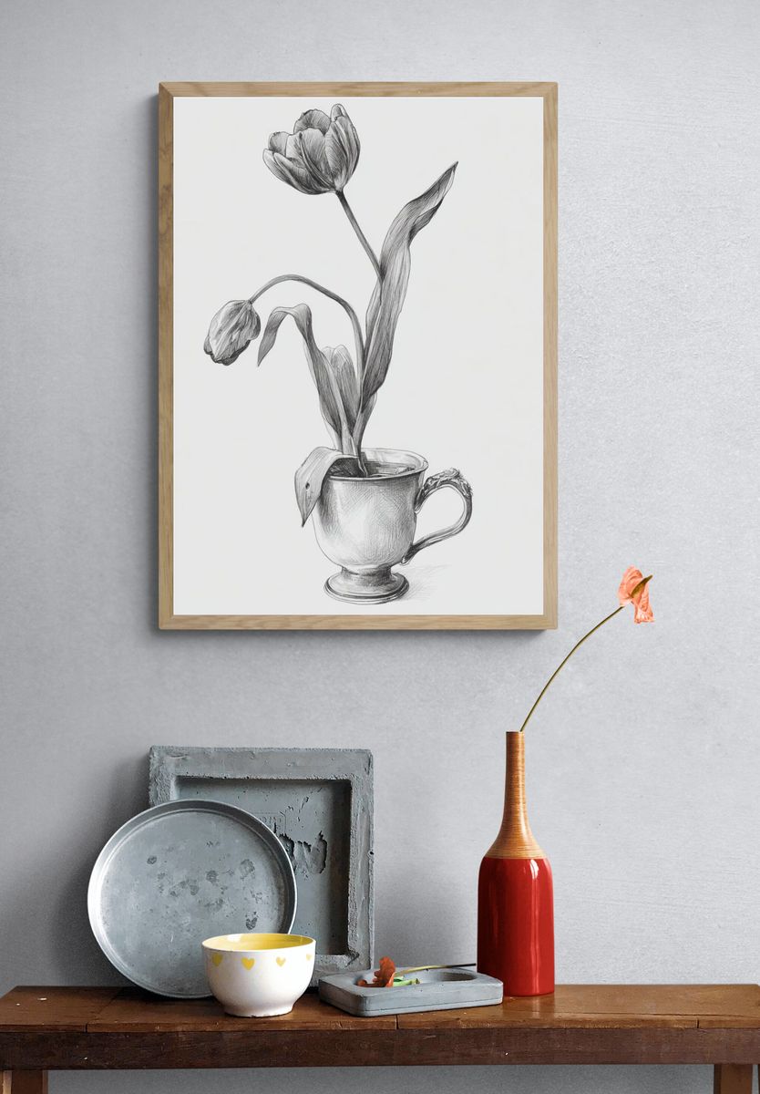 Tulip in Silver Cup — Illustration Print. — room view 3