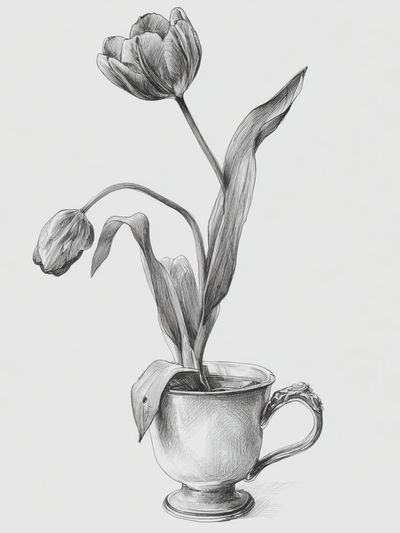 Tulip in Silver Cup — Illustration Print. poster