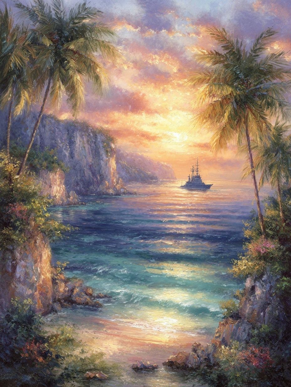 Tropical Sunset at Sea — Fine Art Print. poster — fine-art art