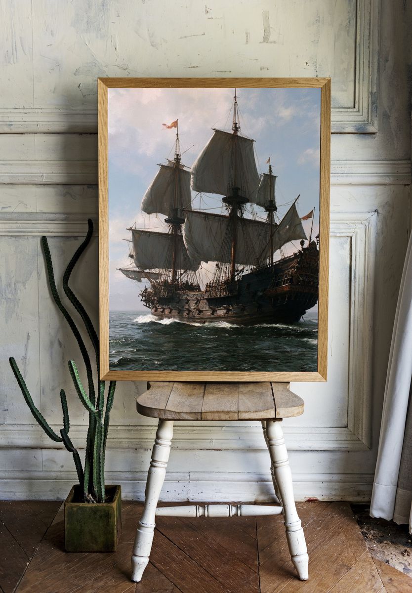 Tall Ship at Sea Photography Poster. — room view 1