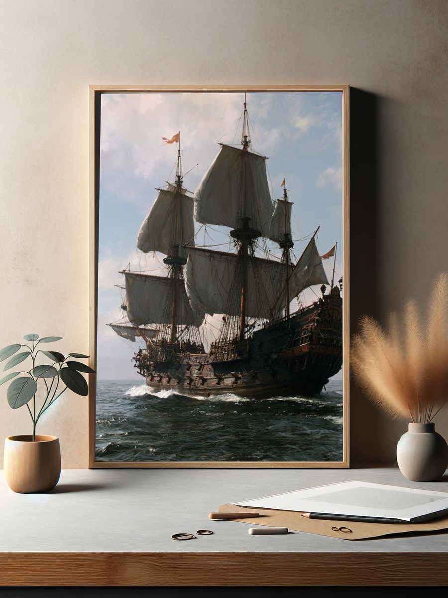 Tall Ship at Sea Photography Poster. — room view 2