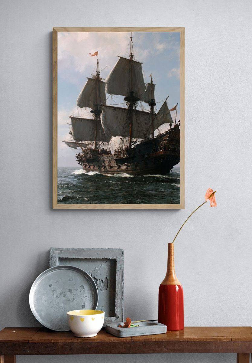 Tall Ship at Sea Photography Poster. — room view 3