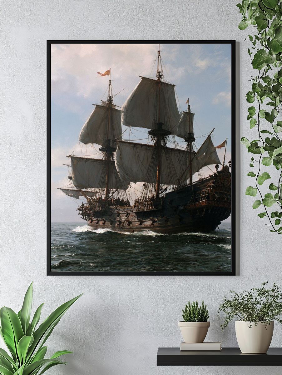 Tall Ship at Sea Photography Poster. — room view 4