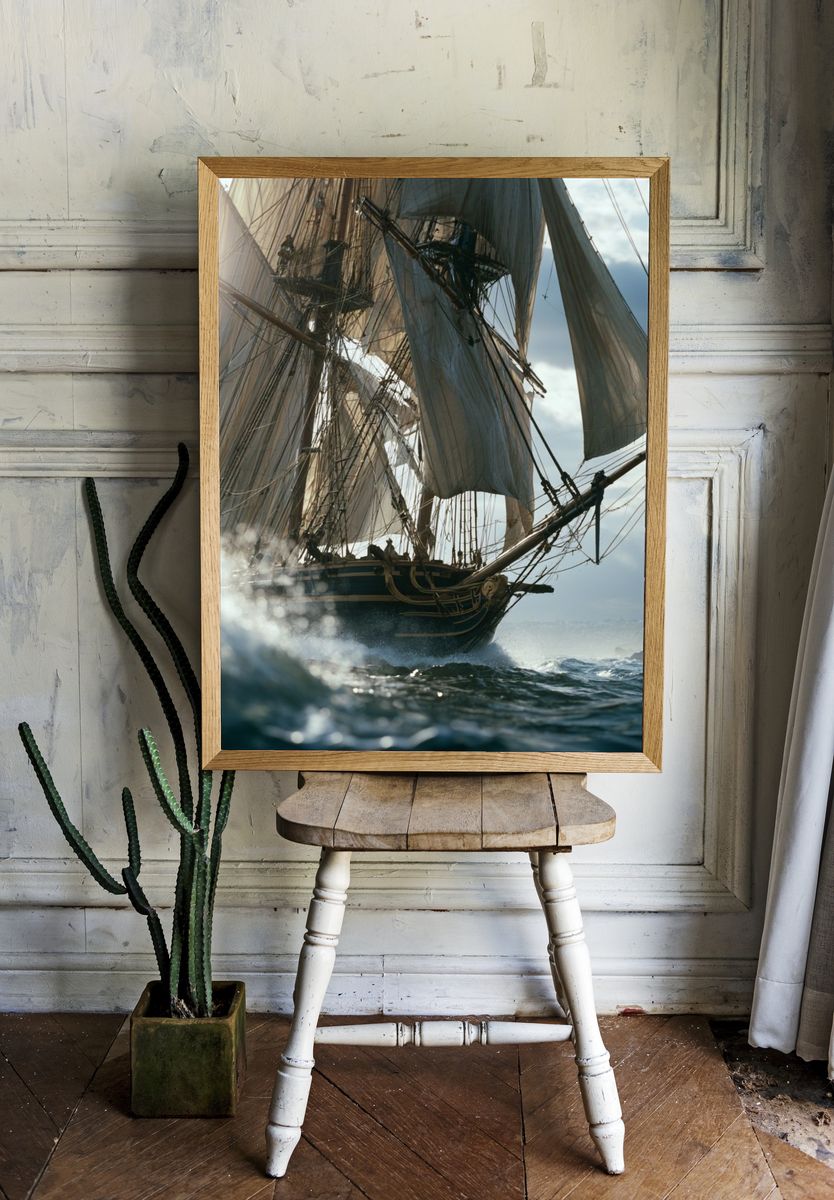 Tall Ship at Sea Photography Poster. — room view 1