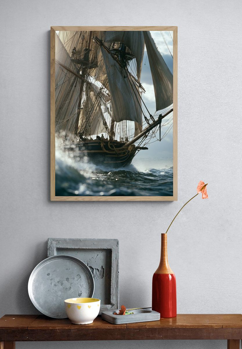 Tall Ship at Sea Photography Poster. — room view 3