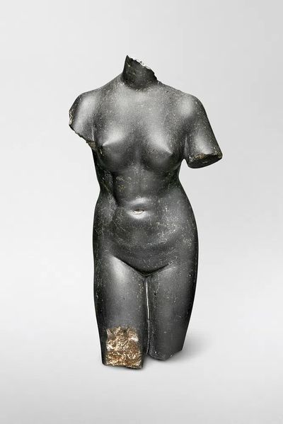 Naked lady vintage sculpture, Basalt. poster print