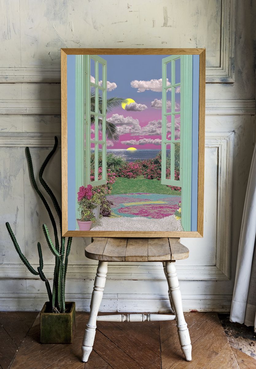 Tropical Sunset View — Illustration Print. — room view 1