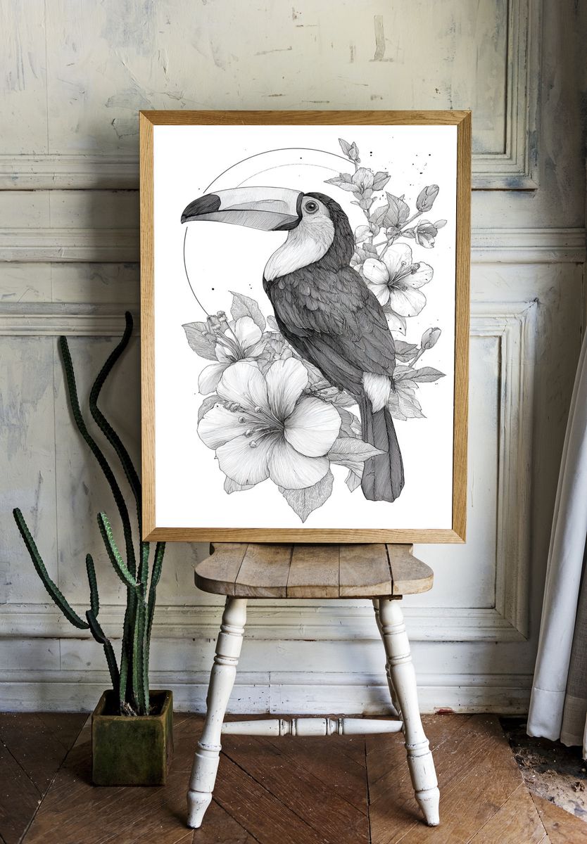 Toucan and Hibiscus — Illustration Print room preview
