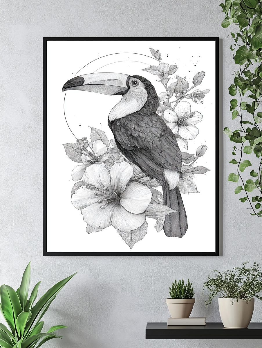 Toucan and Hibiscus — Illustration Print. — room view 4