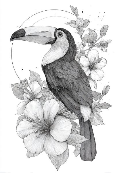 Toucan and Hibiscus — Illustration Print. poster