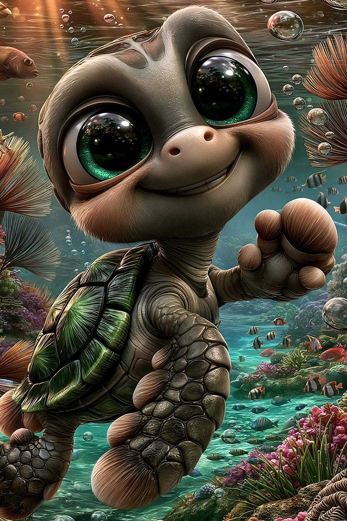 Cute Sea Turtle Underwater Poster. poster — animals art