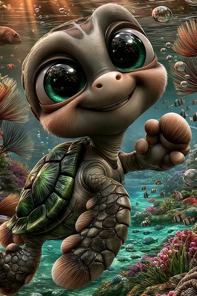 Cute Sea Turtle Underwater Poster. poster