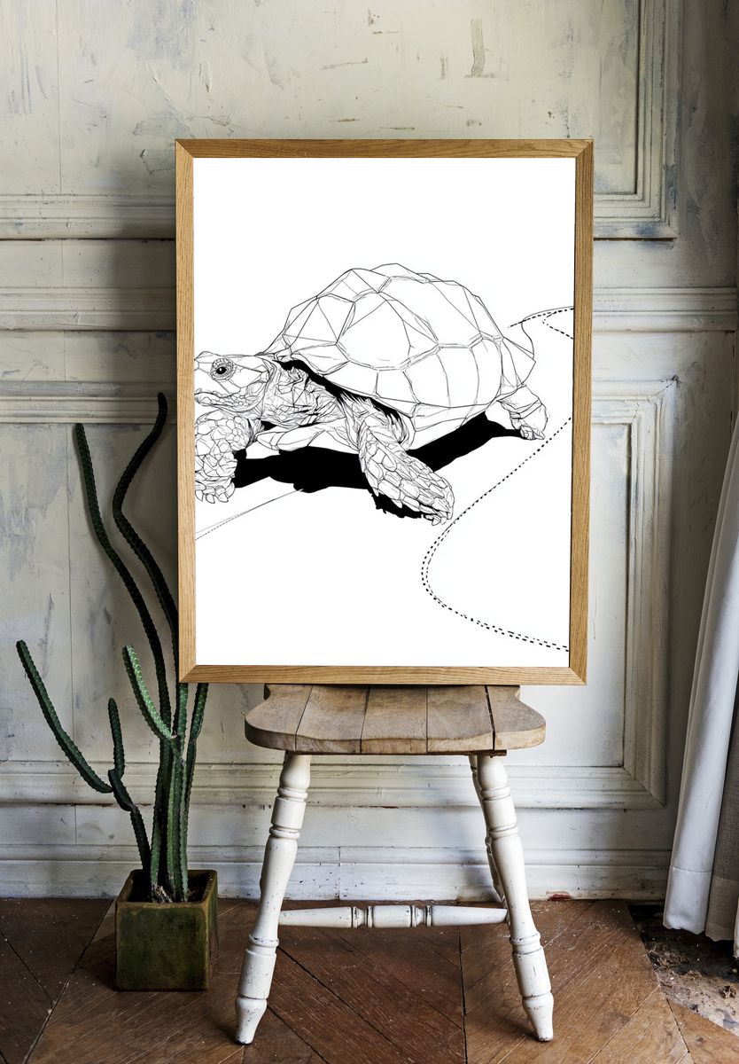 Geometric Turtle Line Art Poster. — room view 1