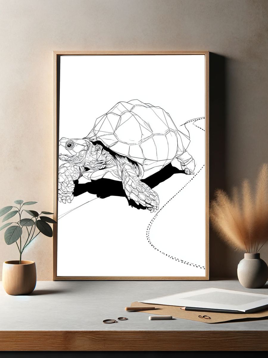 Geometric Turtle Line Art Poster. — room view 2