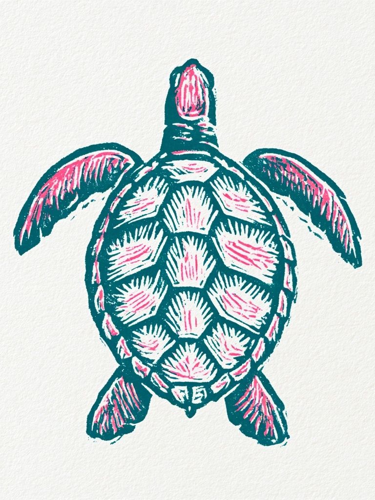 Sea Turtle Linocut Print. poster — animals art