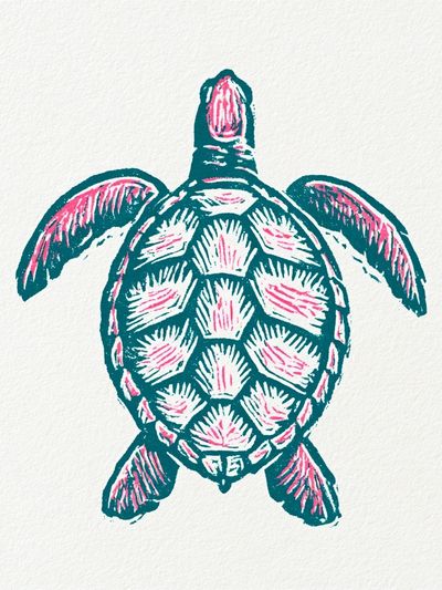 Sea Turtle Linocut Print. poster